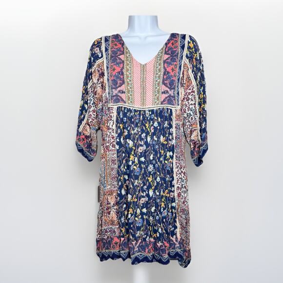 Sundance Women’s Boho Floral Patchwork Peasant Tunic Dress PL Rayon Floral Flowy - Picture 1 of 12